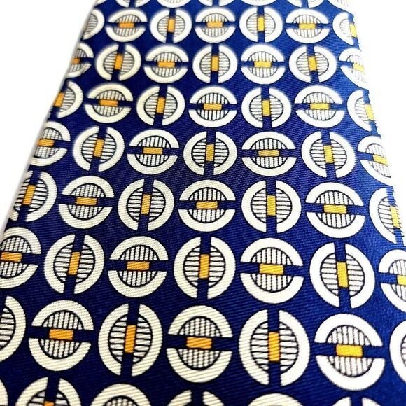 Mark Shale Blue Yellow Geometric Print Wide Silk Tie - Picture 2 of 7